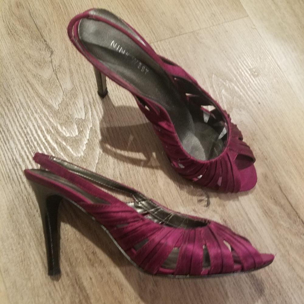Nine West  Burgundy Satin Slingback Heels 6